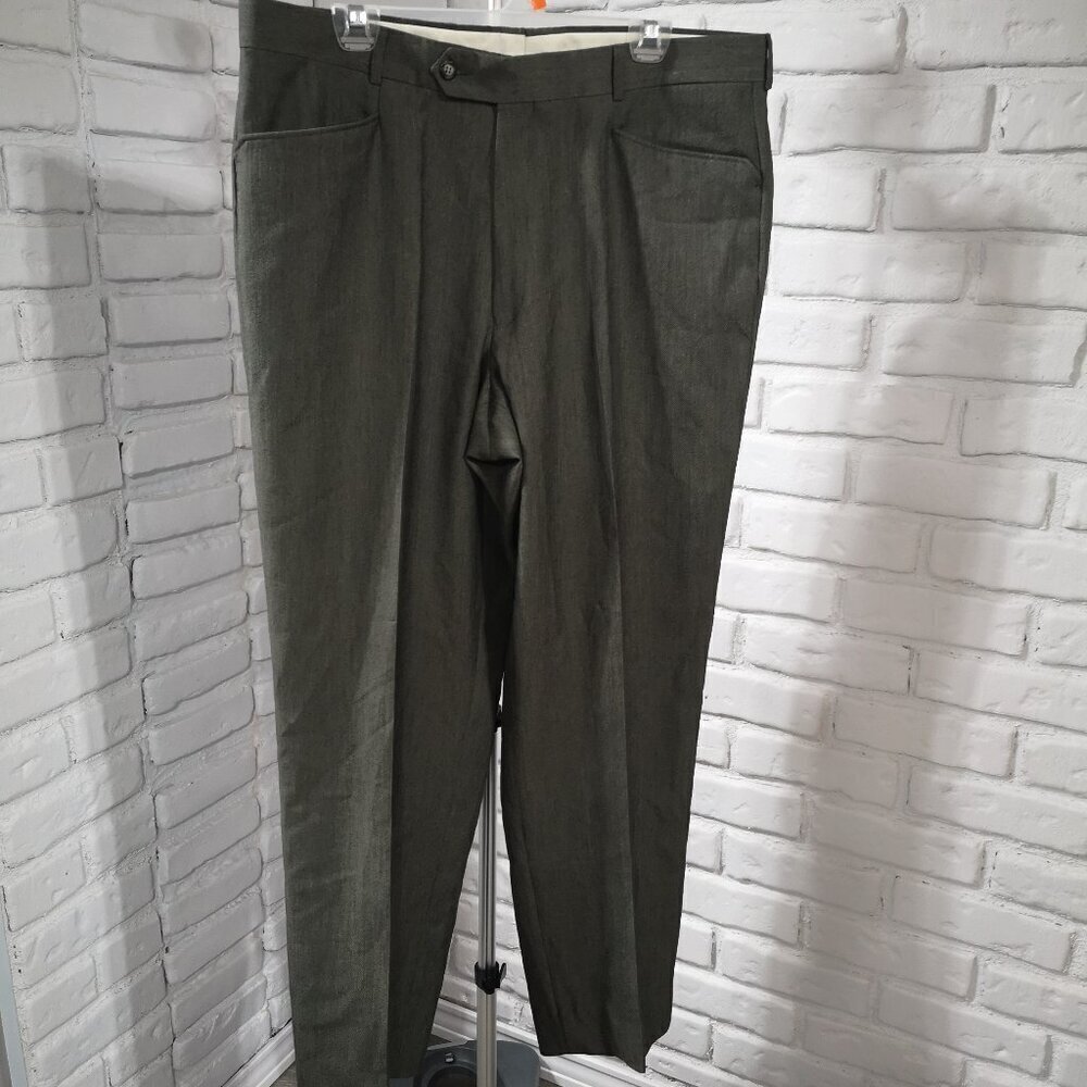 Cricketeer Men's Flat Front Olive Green 35% Wool Made in Canada Dress Pants